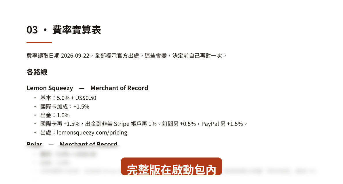 費率實算表內頁上半:各家費率